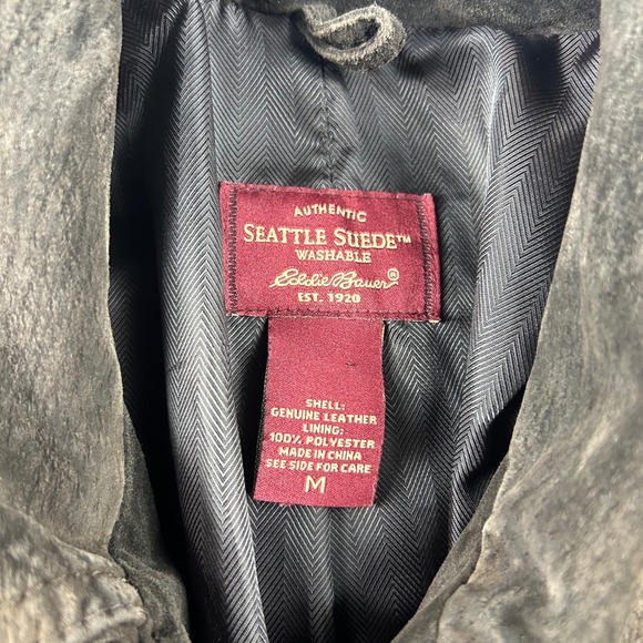 Eddie Bauer Jacket Womens M Brown Seattle Suede Washable Leather Zip Up Coat - Picture 3 of 7